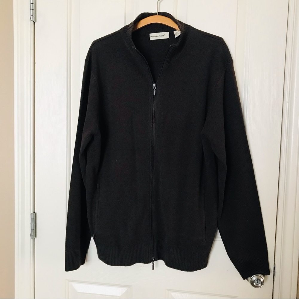 Pronto Uomo Men's Wool Blend Dark Brown Full Zip Sweater Size XL